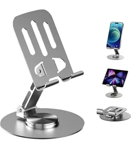 Suporte de Celular para Mesa em Alumínio com Base Rotativa