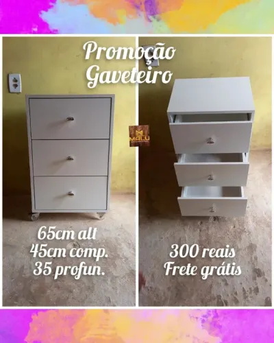 Gaveteiro Branco 3 Gavetas - Novo!