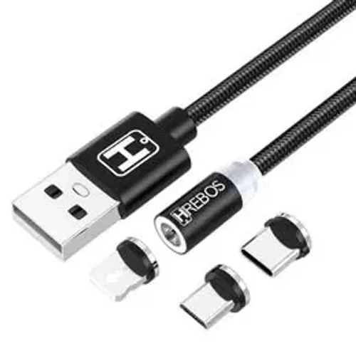 Cabo Magnético 3 em 1 HS-210 2 Metros Lightning Tipo C e Micro USB HRebos