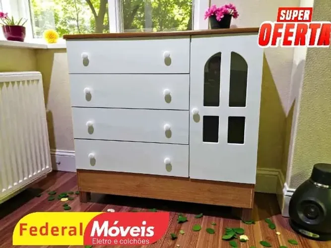 COMODA WHITE 4GAVETAS 1PORTA 92cm TEMOS CREDIÁRIO