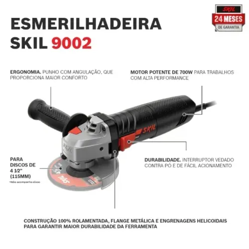 Esmerilhadeira Angular 4.1/2 POL 700W Modelo 9002 + 3 Discos de Corte SKIL