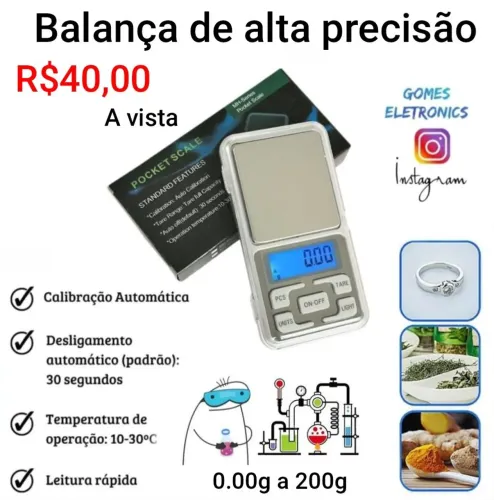 Balança de bolso, balança de precisão para jóias ouro alta precisão 0.01g (Loja fisica)