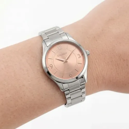 Conjunto Relógio Prata Mostrador Rosé + Colar + Brincos CO2036KVMSK3J