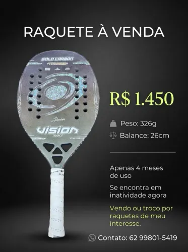 Raquete de Beach Tennis Vision Pro Gold Carbon Titanium 3K Seminova