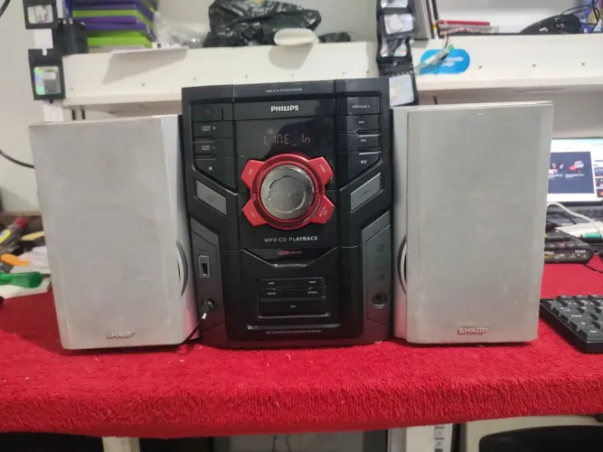 Mini System Philips + 2 Caixas Sharp + Controle Remoto