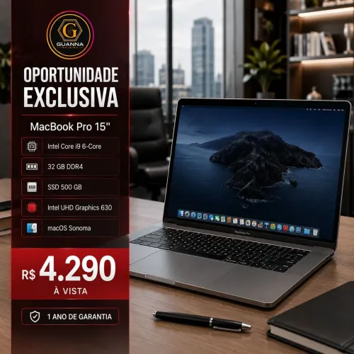 MacBook Pro 15" Novo | Intel Core i9 | 32GB RAM | SSD 500GB | 1 Ano de Garantia