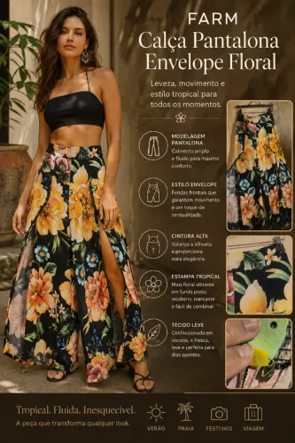 Calça Pantalona Envelope Floral da FARM