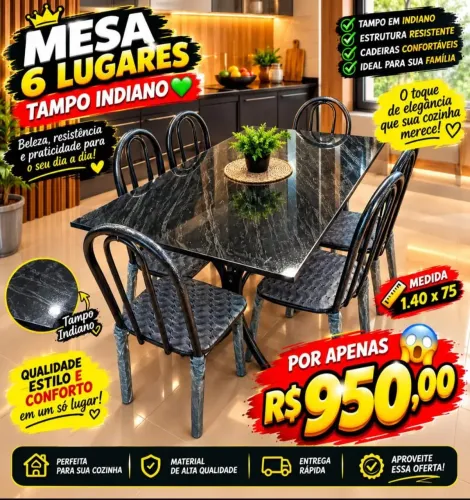 Mesa com 6 cadeiras, nova por r$949. Entrega grátis