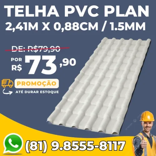 Telha PVC Plan 2,41m x 0,88cm / 1.5mm Cinza