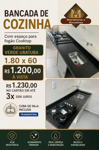 Bancada cozinha mármore e granito