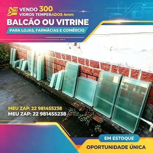VIDRO TEMPERADO 4MM BALCÃO VITRINE PRATELEIRA
