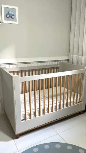 BERÇO + colchão offwhite/madeira nature 2 alturas reguláveis