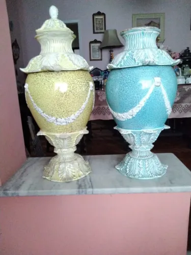 Par de jarros decorativos antigos ânforas anos 50 vintage 