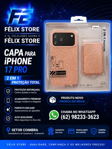 Capa iPhone 17 Pro Premium 2 em 1 Glitter | FÉLIX STORE Goiânia com Garantia