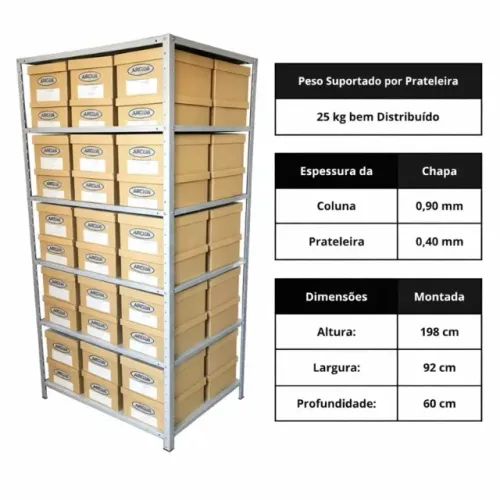 Estante de Aço 198x92x60 cm Reforçada para Estoque e Almoxarifado