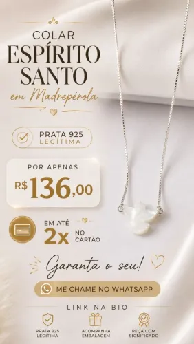 Colar espírito santo, em madrepérola de prata legitima