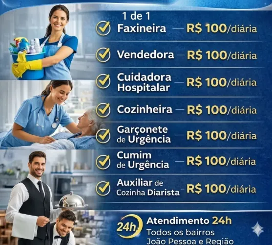 Oferecemos  profissionais para diversos segmentos por preço fixo de R$100,0