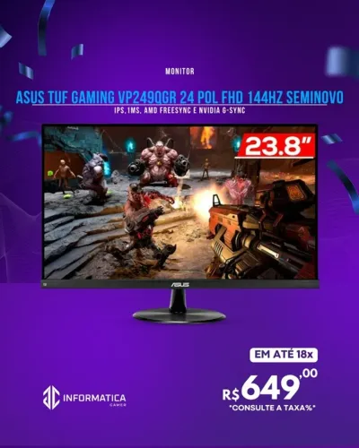 MONITOR ASUS TUF GAMING VP249QGR 24 POL FHD 144HZ SEMINOVO
