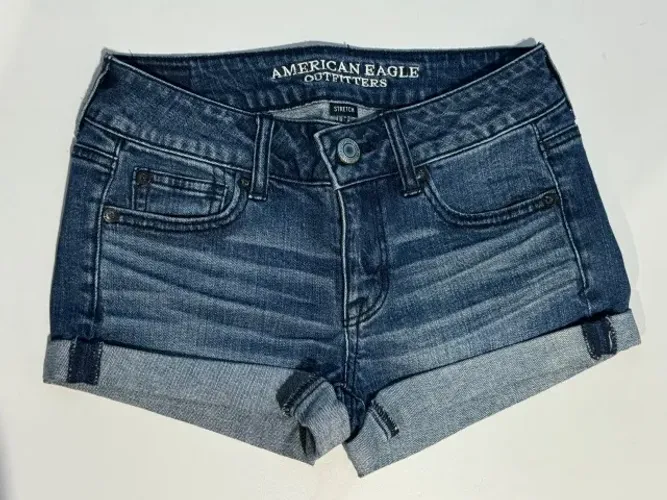 Short Jeans American Eagle Feminina Tamanho 34 Cor Azul Claro Cintura Baixa Algodão