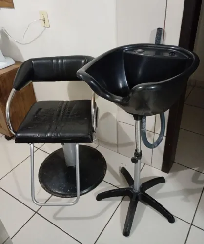 Lavatório portatil e cadeira de cabeleireiro