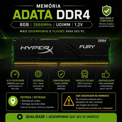 MEMÓRIA RAM ADATA DDR4 8GB 2666MHz