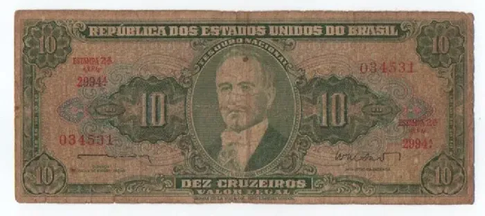 Cédula Antiga 10 Cruzeiros - Getúlio Vargas - Década de 1940 - Colecionador