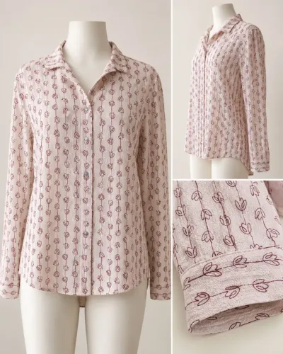 Camisa social feminina manga longa, rosa, usada, n42