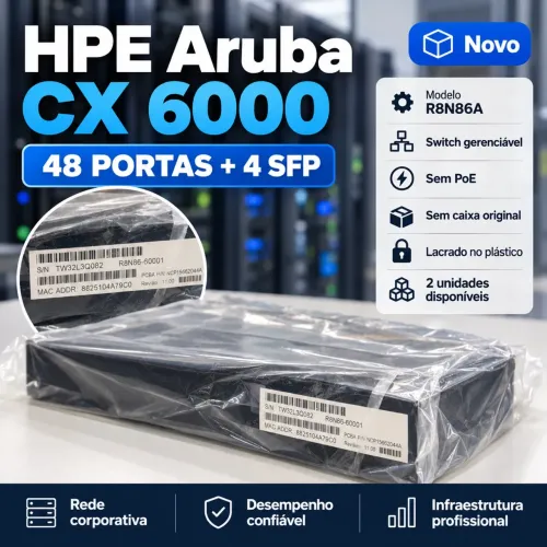 Switch HPE Aruba CX 6000 48 Portas Gigabit 4 SFP R8N86A Novo