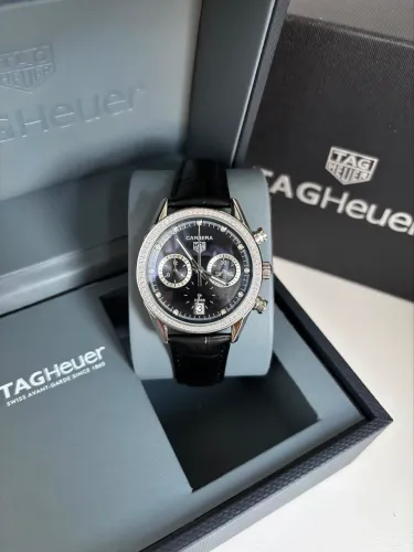 Relógio Masculino Tag Heuer Carrera 42mm Preto Crono Prem AAA+ Cronógrafo Preto Couro