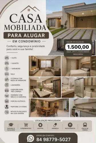 Casa mobiliada com ar condicionado em condomínio