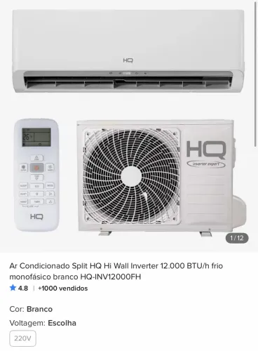 Ar condicionado HQ 12.000 BTU/h frio monofásico branco