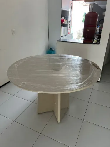 Mesa de Jantar Redonda Luxo 100%Mdf com Vidro Laqueado