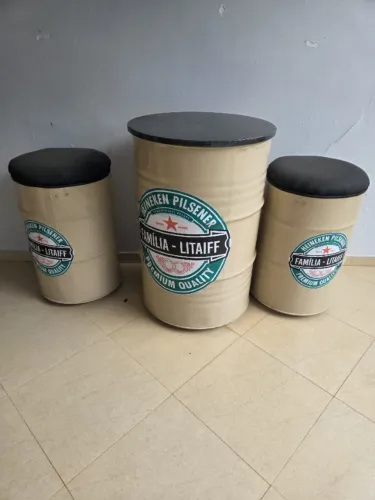 1 tambor grande com granito e 2 pequenos almofadados