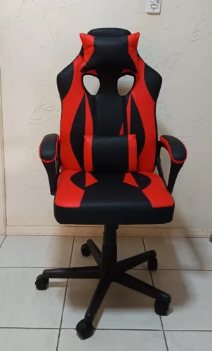 Cadeira Gamer NOVA- Otello Giratória,regula altura e com almofadas- Preta e vermelha