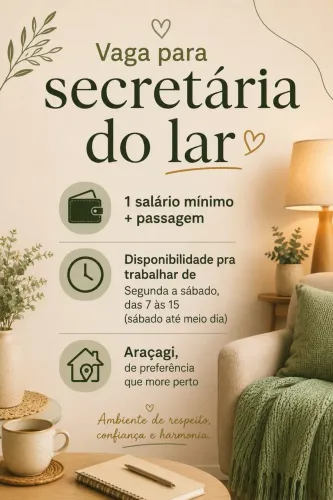 Vaga para secretária do lar