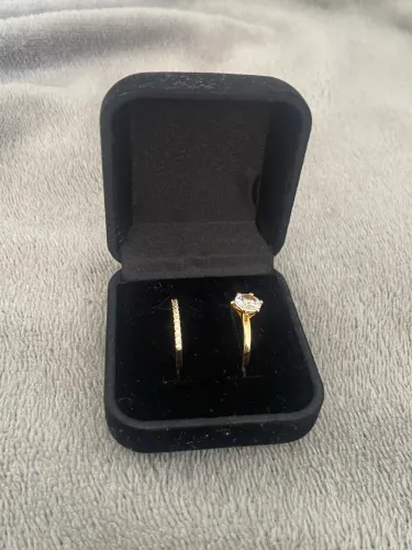 Par de Anéis swarovski Banhados a Ouro 18k | Solitário + Aparador | Aro 14