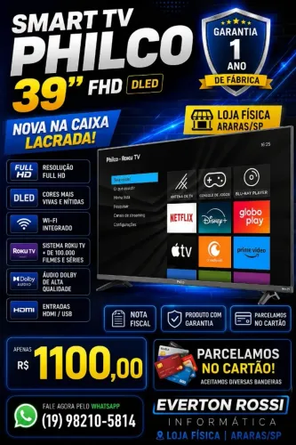 SMART TV PHILCO 39' FHD NOVA NA CAIXA