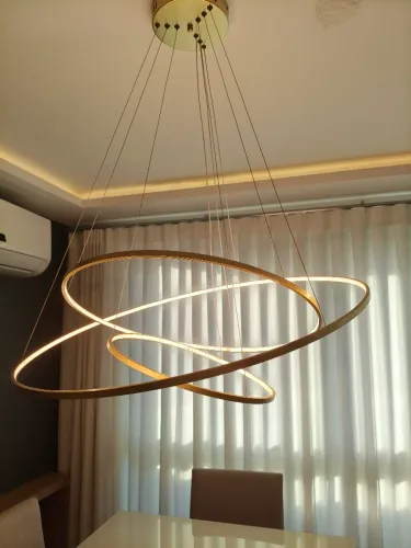 Lustre Pendente LED Moderno Anéis Dourado - Alto Padrão