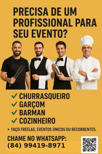 Profissionais para Eventos ? Churrasqueiro, Garçom, Barman e Cozinheiro