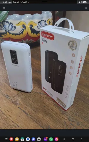 Power Bank Kapbom 10000mAh 10W TPC, V8 e IOS Carregador Portatil Cabos Embutidos Anatel