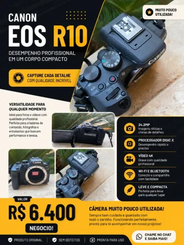 ? CANON EOS R10 - MUITO NOVA | R$ 6.400,00