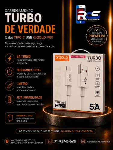 Cabo Tipo C Carregamento Rápido A?GOLD