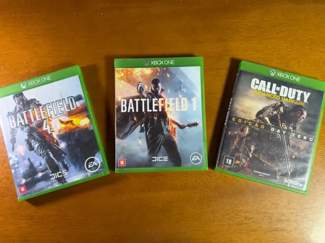 03 jogos XBOX ONE (Call of Duty: Advanced Warfare, Battlefield 4 e Battlefield 1)