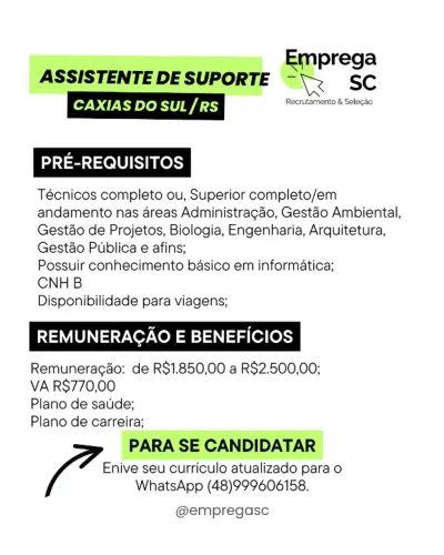 VAGA - ASSISTENTE DE SUPORTE