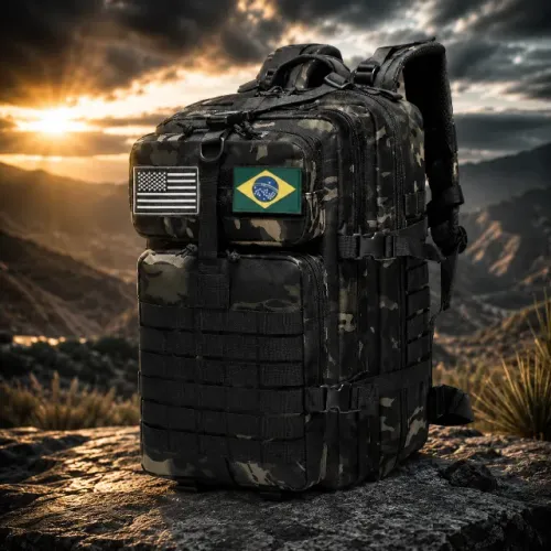 Mochila Tática 50 Litros Preta Camuflada- Grande
