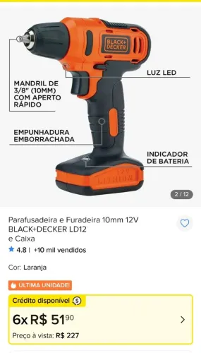 BLACK+DECKER Furadeira e Parafusadeira LD12 Bivolt 110/220V
