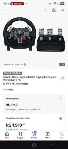 volante gamer logitech g29 + câmbio logitech