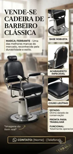 Barbearia ? a venda! cadeira barbeiro antiga Ferrante, modelo clássico