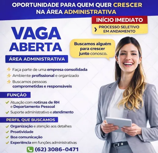 TEMO VAGAS ASSISTENTE ADMINISTRATIVO 