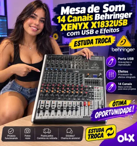 >> Mesa de Som Behringer 14 canais com efeitos - Estuda Troca